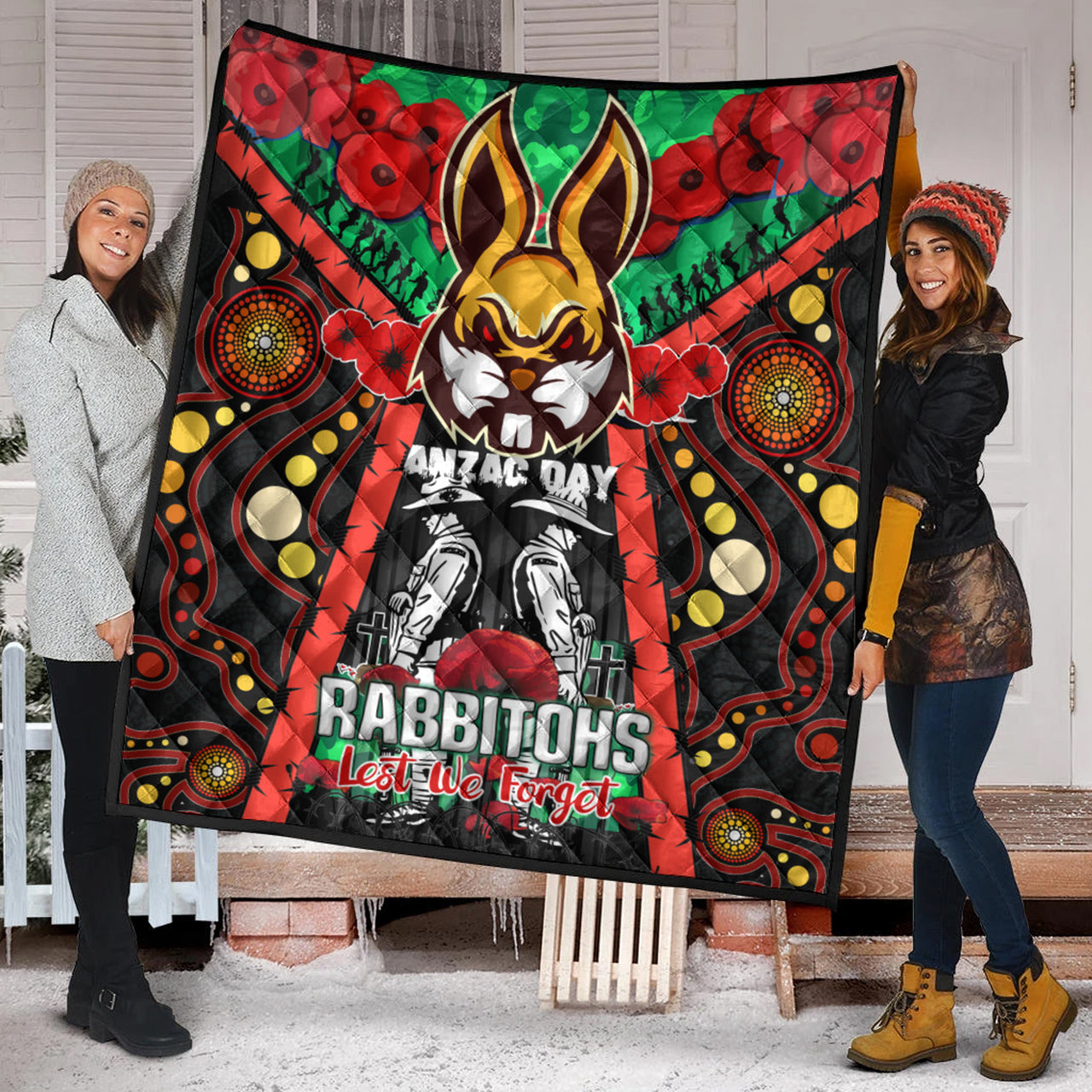 rabbitohs-rugby-aboriginal-anzac-day-custom-watercolour-quilt-remembrance-indigenous-rabbitohs-with-poppy-flower