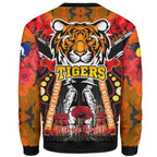 tigers-rugby-anzac-day-sweatshirt-custom-remembrance-west-tigers-with-poppy-flower-watercolour-sweatshirt