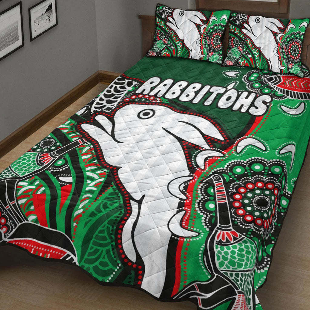 south-sydney-rabbitohs-rugby-custom-quilt-bed-set-indigenous-dreaming-rabbitohs