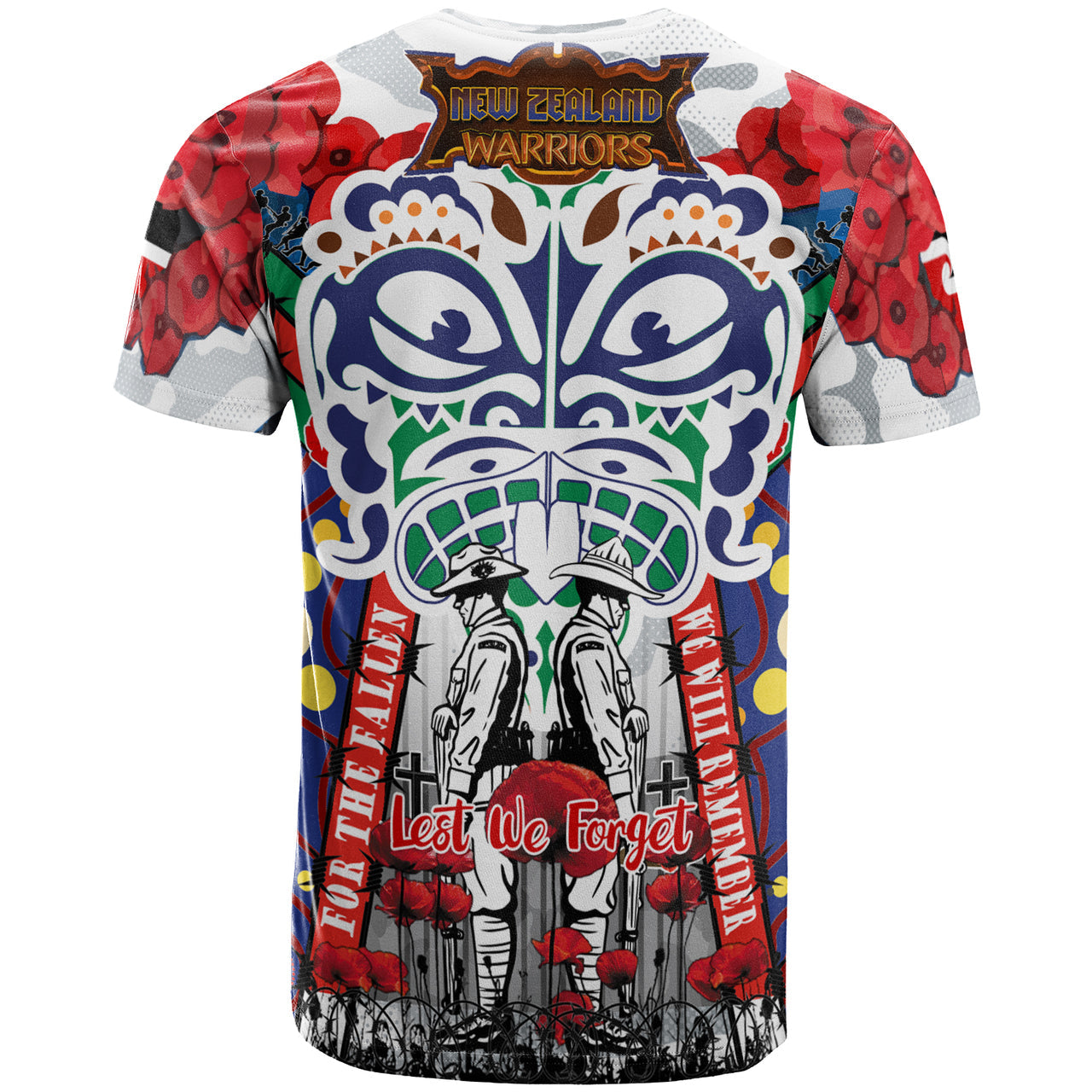 warriors-rugby-anzac-poppy-watercolor-custom-t-shirt-remembrance-new-zealand-warriors-with-maori-tino-rangatiratanga-flag