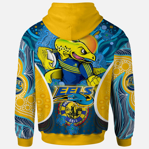 parramatta-eels-rugby-hoodie-custom-eels-mascot-with-aboriginal-art-personalised-player-and-number-hoodie