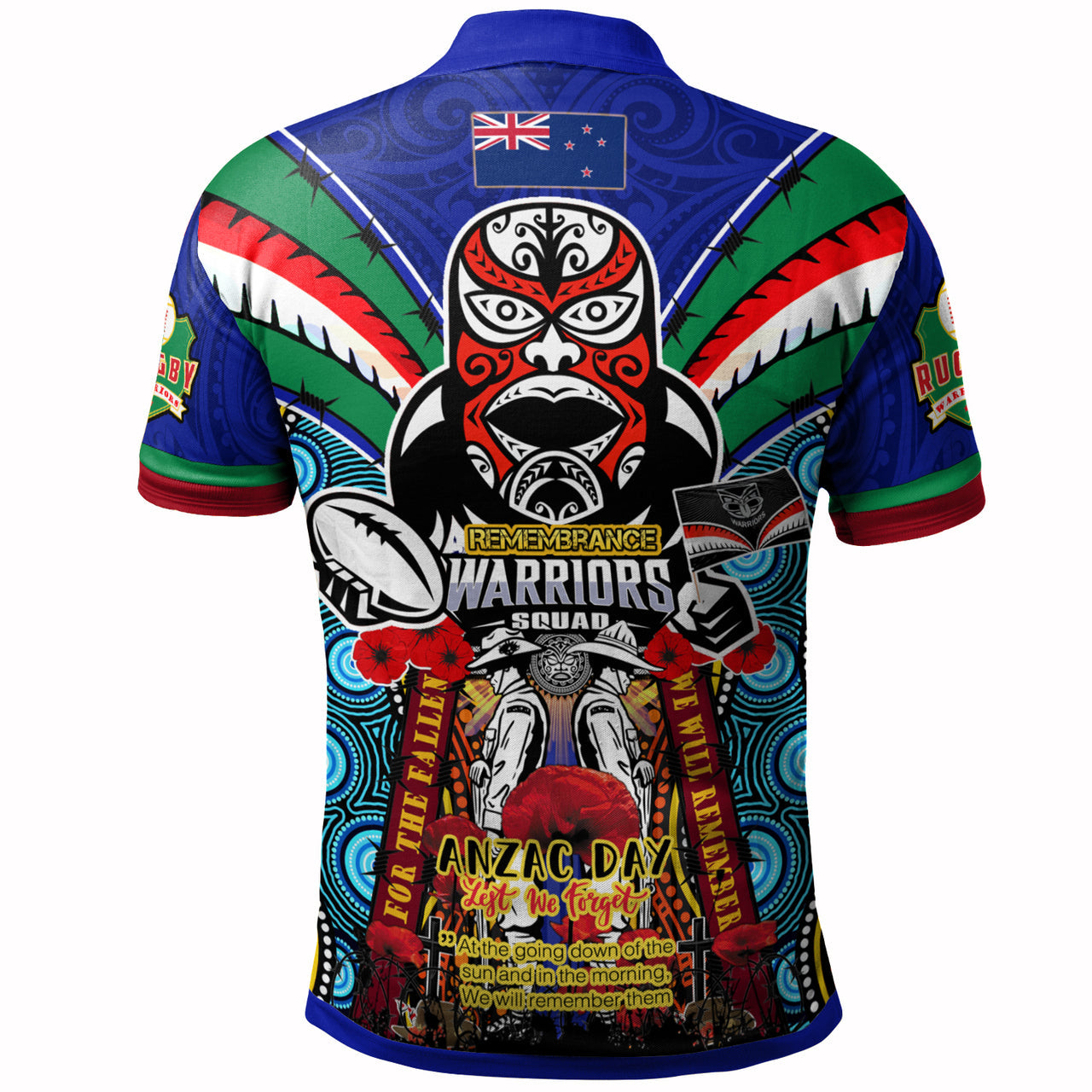 warriors-rugby-custom-anzac-polo-shirt-remembrance-warriors-with-maori-mask-and-aboriginal-patterns-home-and-away