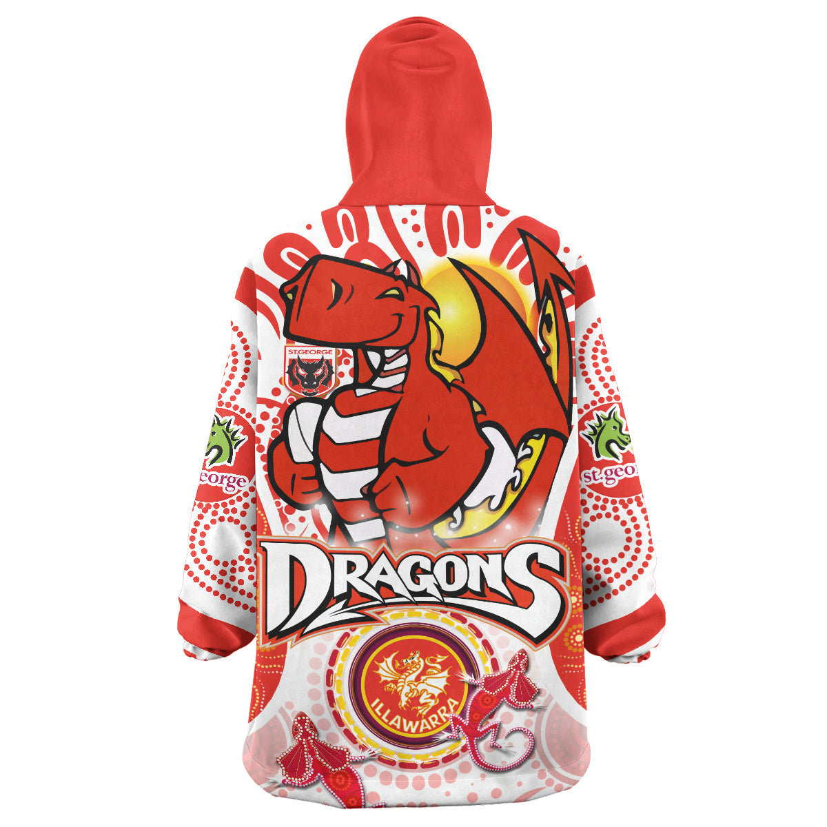 st-george-rugby-snug-hoodie-custom-st-george-illawarra-dragons-mascot-with-aboriginal-art-personalised-player-and-number-oodie-blanket