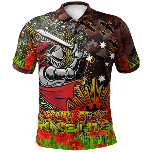 knights-rugby-polo-shirt-custom-anzac-kinghts-with-remembrance-poppy-and-indigenous-patterns-polo-shirt
