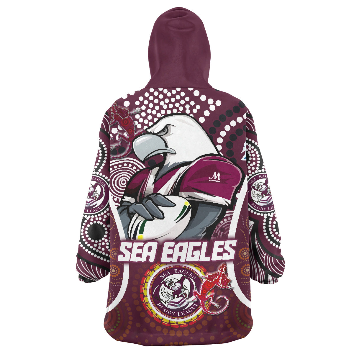 sea-eagles-rugby-snug-hoodie-custom-manly-sea-eagles-mascot-with-aboriginal-art-personalised-player-and-number-oodie-blanket