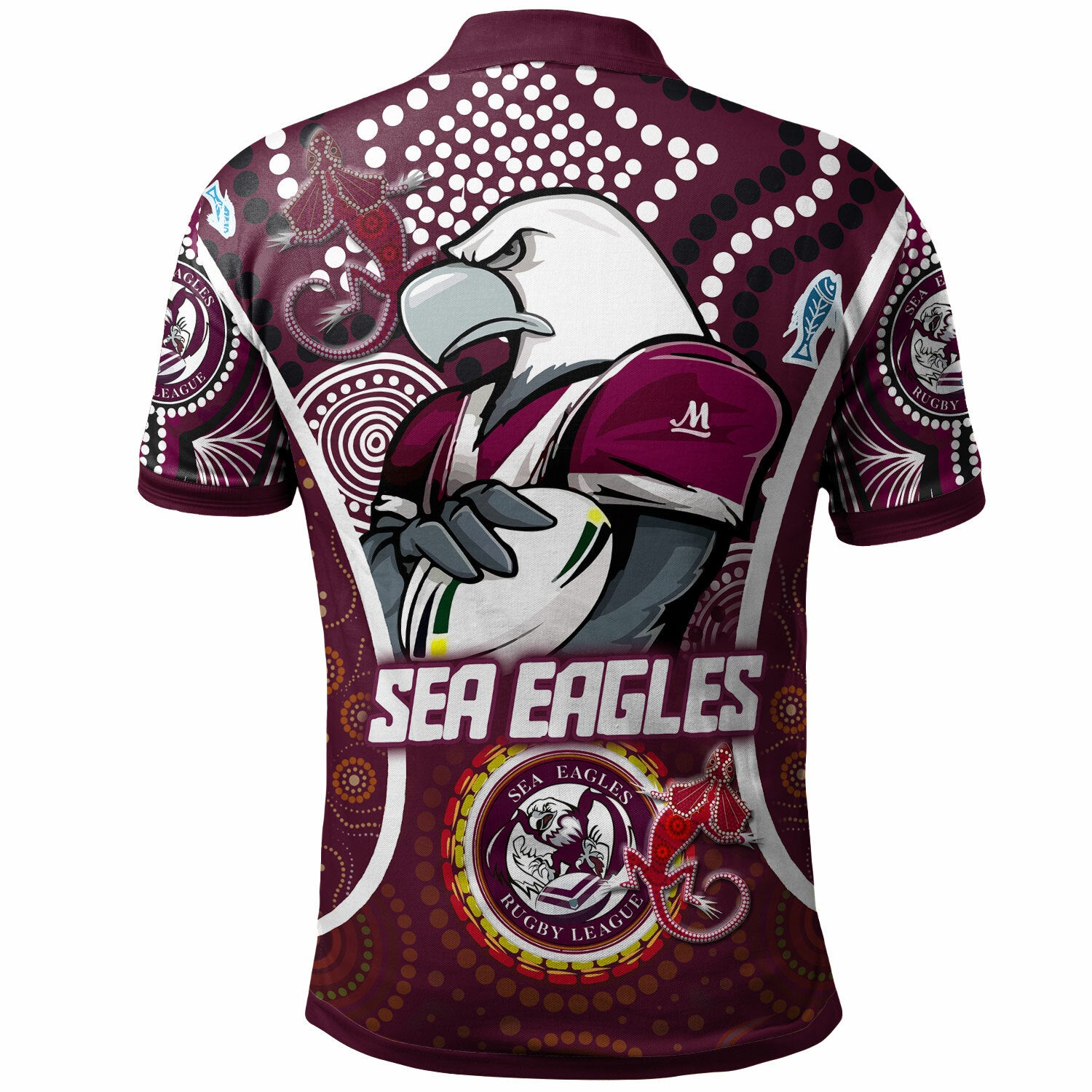 sea-eagles-rugby-polo-shirt-custom-manly-sea-eagles-mascot-with-aboriginal-art-personalised-player-and-number-polo-shirt