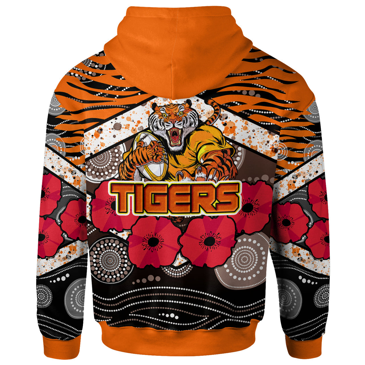 tigers-rugby-hoodie-aboriginal-tiger-skin-texture-anzac-day-tiger-with-poppy-hoodie