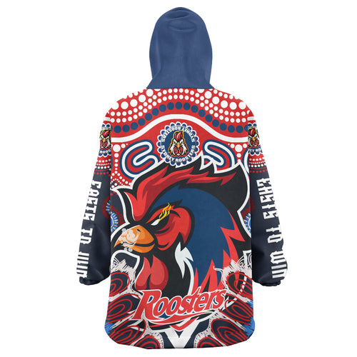 roosters-rugby-easts-to-win-snug-hoodie-custom-indigenous-sydney-roosters-with-aboriginal-patterns-wearable-blanket-hoodie