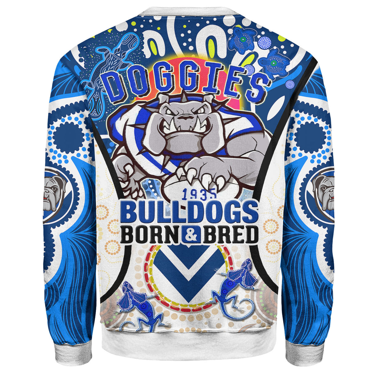 bulldogs-rugby-sweatshirt-custom-doggies-mascot-with-aboriginal-art-personalised-sweatshirt