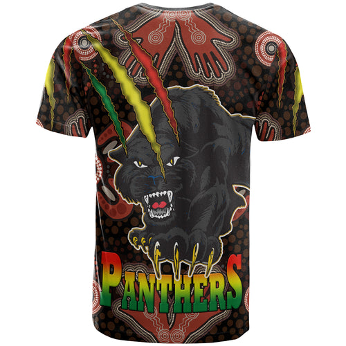 panthers-rugby-t-shirt-personalised-photo-panther-with-aboriginal-dot-design-background-t-shirt