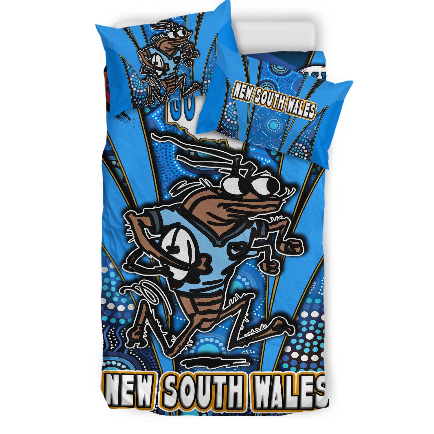 new-south-wales-rugby-league-team-bedding-set-new-south-wales-blues-mascot-with-aboriginal-art-state-of-origin-bedding-set