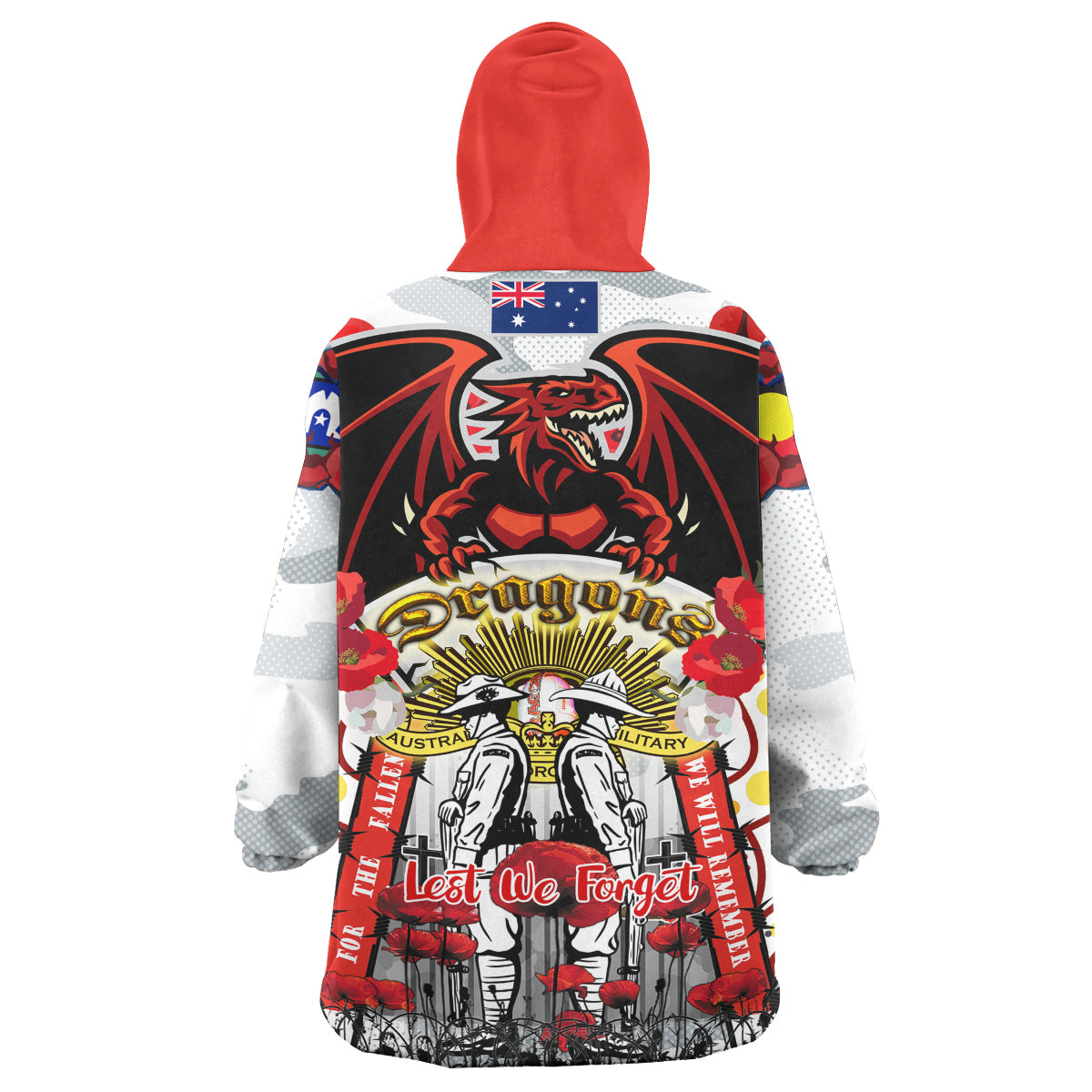 st-george-rugby-anzac-watercolour-snug-hoodie-custom-remembrance-dragons-with-poppy-flower-oodie-blanket