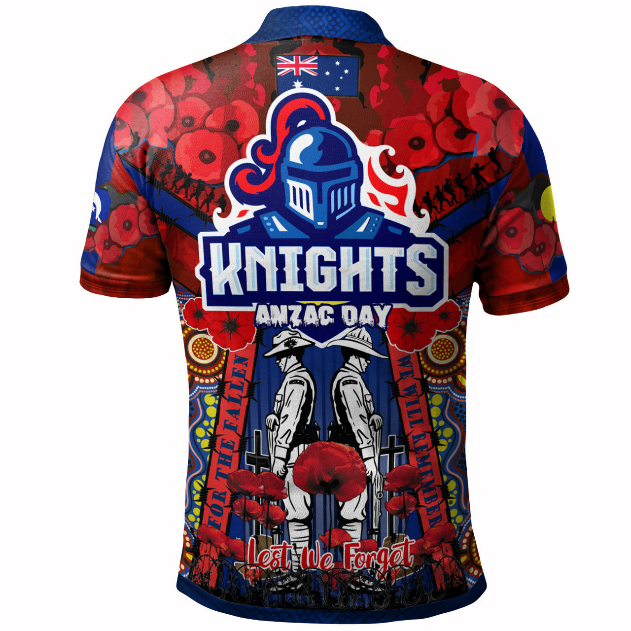 knights-rugby-anzac-custom-watercolour-polo-shirt-remembrance-indigenous-newcastle-knights-with-poppy-flower-home-and-away-1