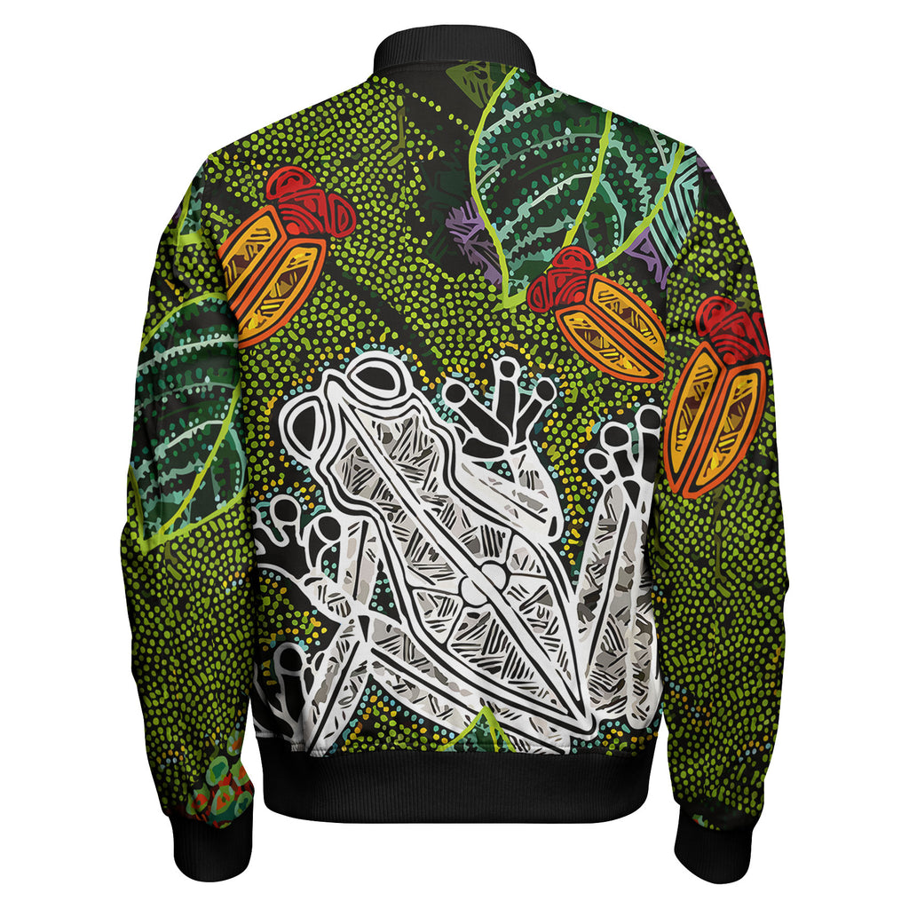 australia-aboriginal-inspired-custom-bomber-jacket-indigenous-watercolor-dot-art-frog-sleeve-zip-bomber-jacket