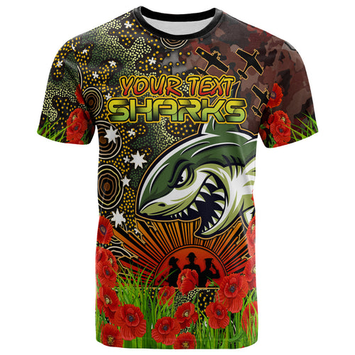 sharks-rugby-t-shirt-custom-anzac-sharks-with-remembrance-poppy-and-indigenous-patterns-t-shirt