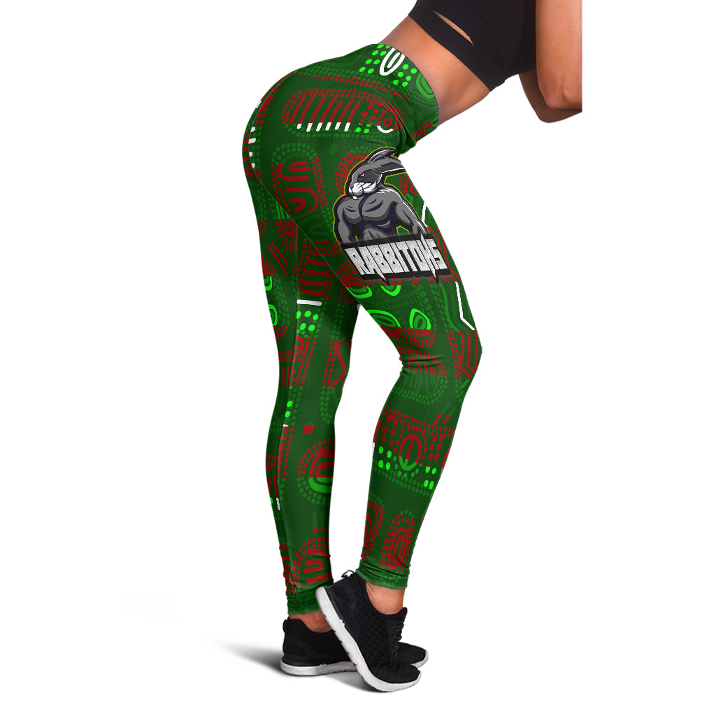 rabbitohs-rugby-leggings-aboriginal-south-sydney-rabbitohs-anzac-let-we-forget-with-poppy-flower-leggings