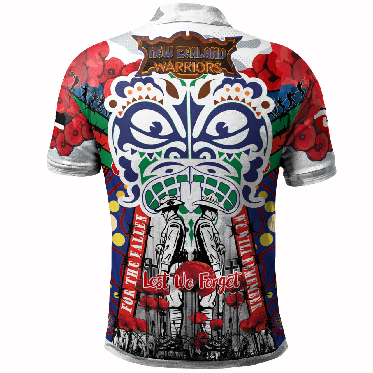 warriors-rugby-anzac-poppy-watercolor-custom-polo-shirt-remembrance-new-zealand-warriors-with-maori-tino-rangatiratanga-flag