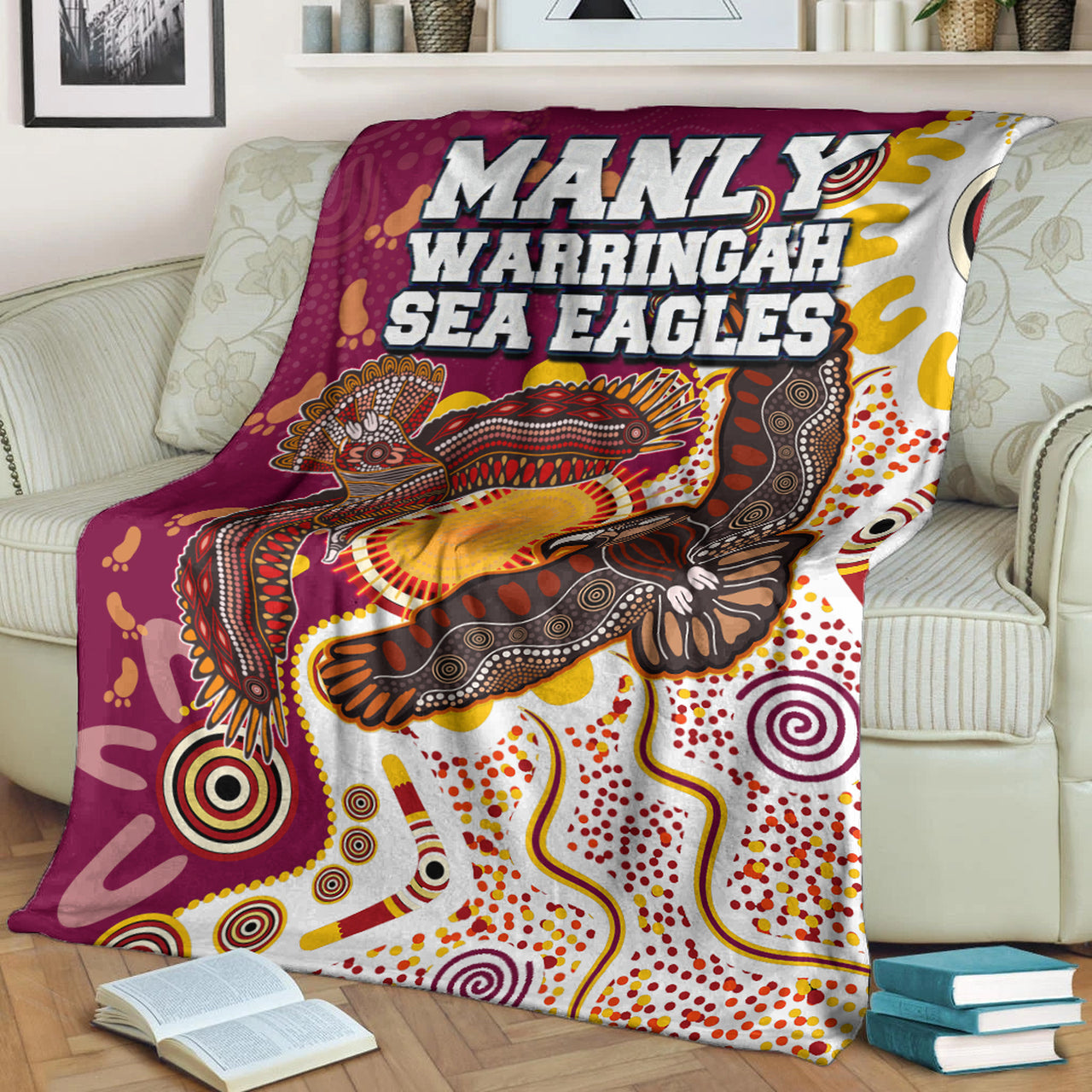 sea-eagles-aboriginal-rugby-blanket-double-sea-eagles-with-tribal-sun-and-footprints