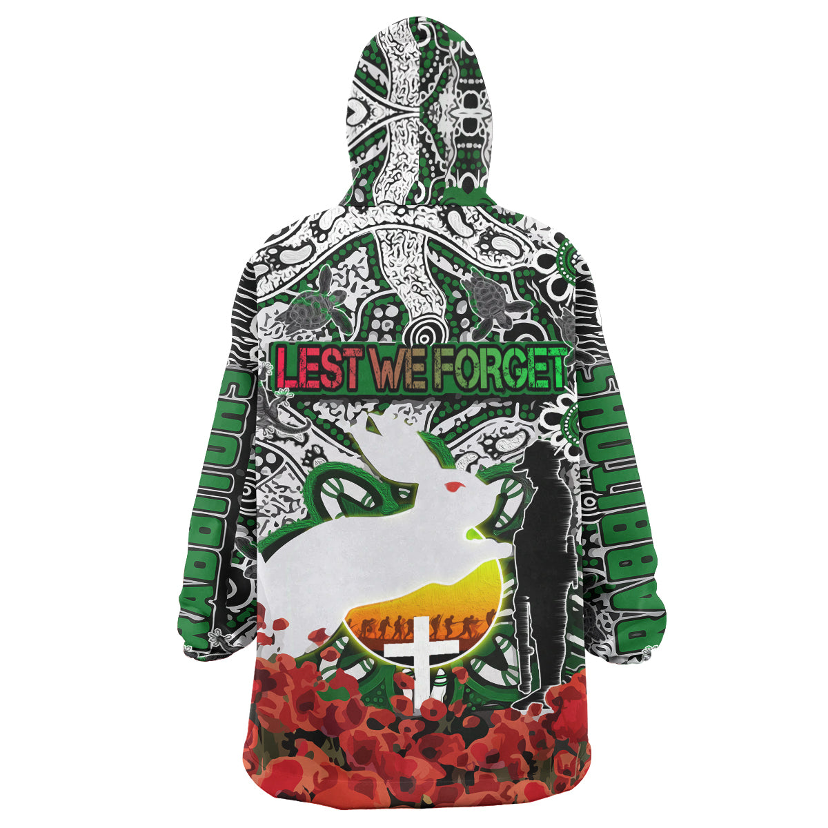 rabbitohs-rugby-anzac-day-watercolor-snug-hoodie-lest-we-forget-indigenous-dreaming-rabbitohs-oodie-blanket