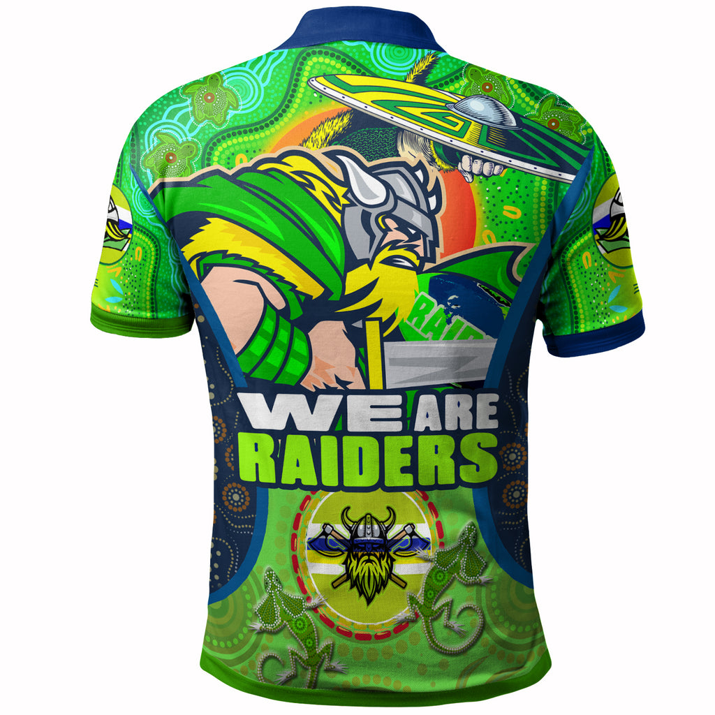 raiders-rugby-polo-shirt-custom-we-are-raiders-mascot-with-aboriginal-art-polo-shirt