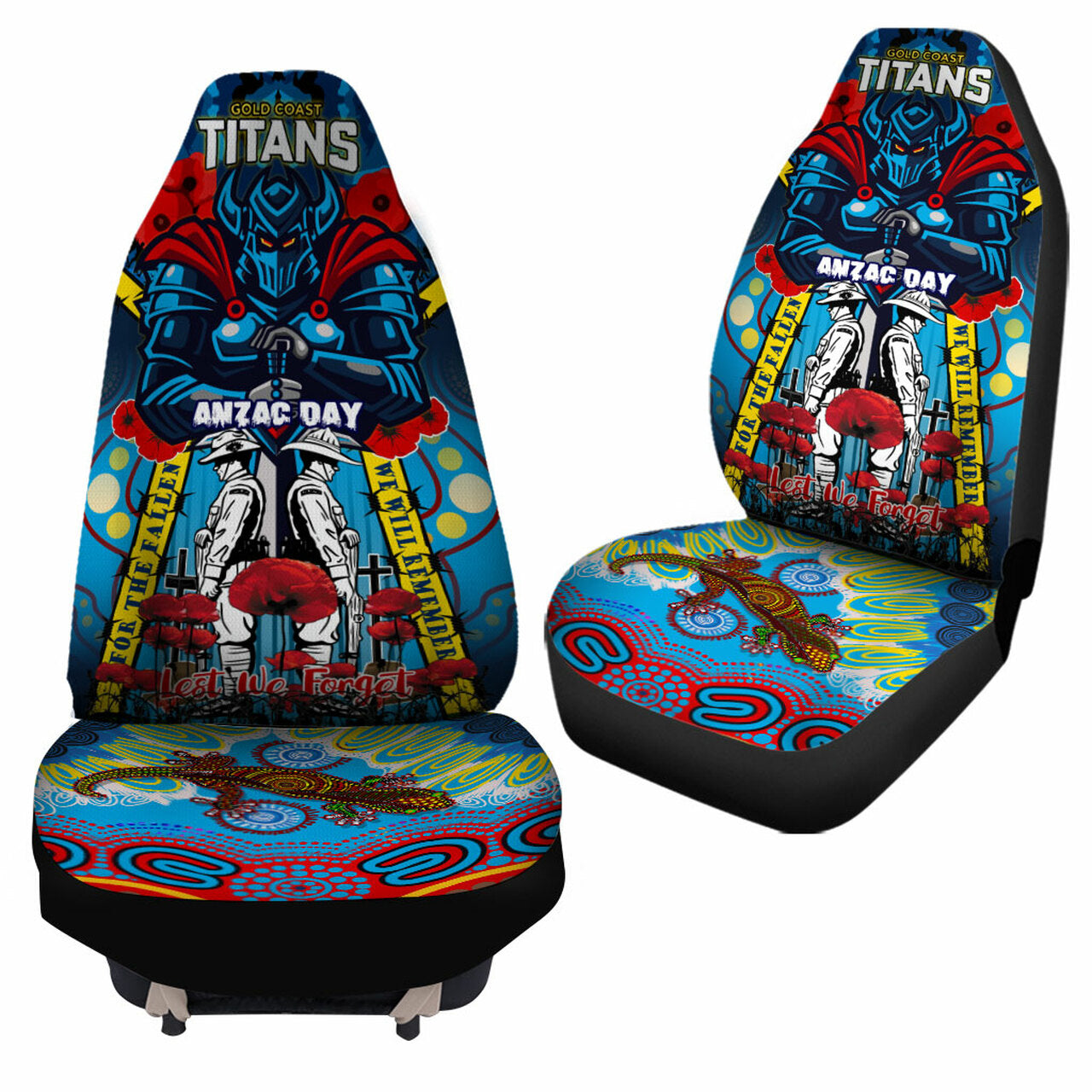 titans-aboriginal-rugby-anzac-day-custom-watercolour-car-seat-cover-remembrance-indigenous-titans-with-poppy-flower