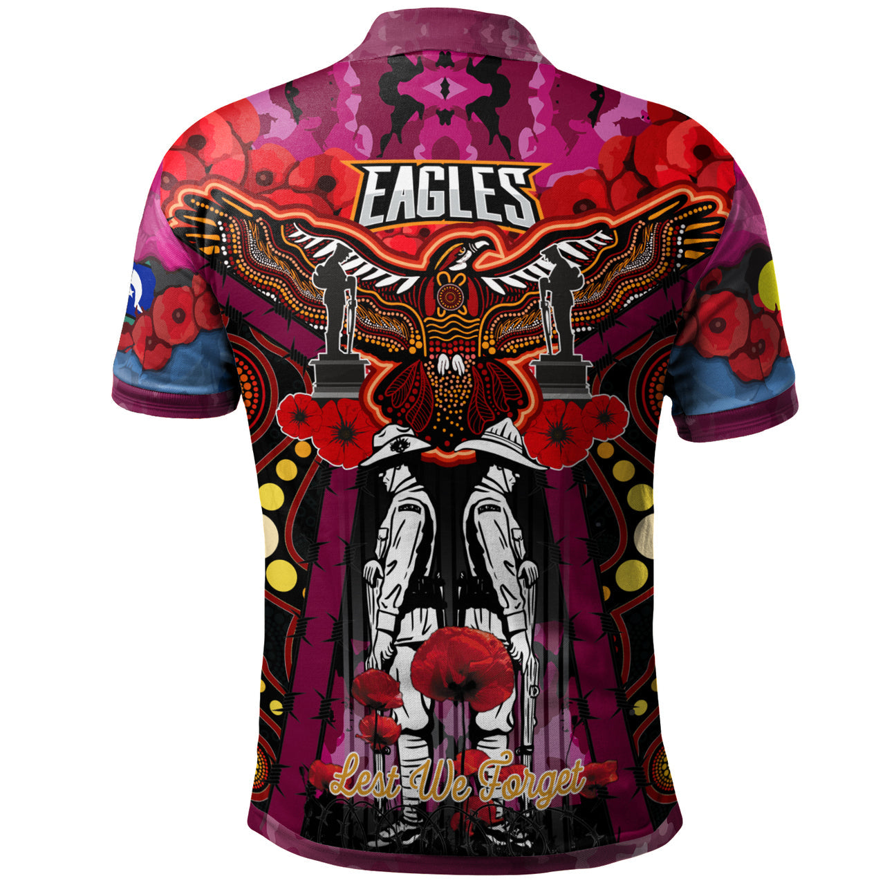 eagles-aboriginal-rugby-anzac-day-custom-polo-shirt-remembrance-sea-eagles-with-poppy-flower-watercolour-style