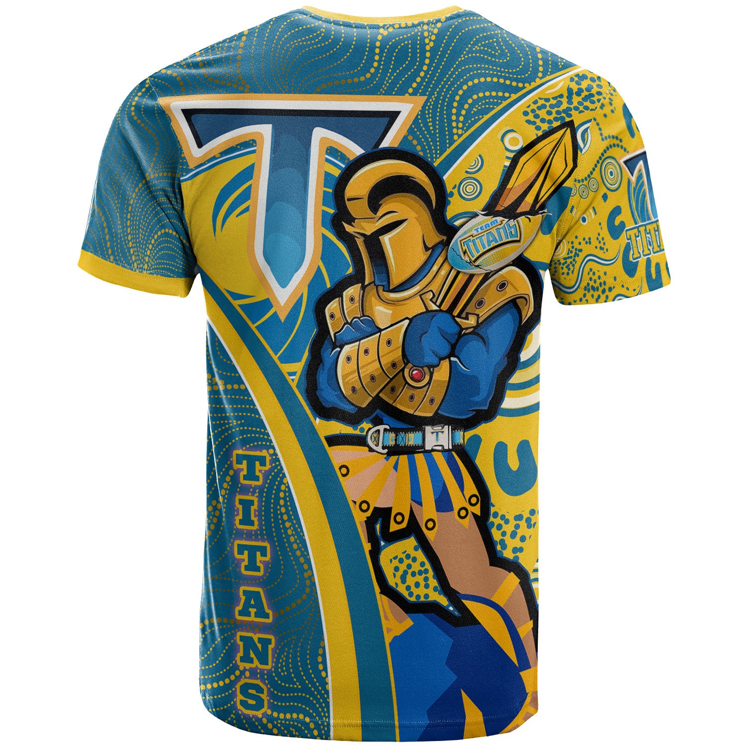titans-rugby-t-shirt-custom-gold-coast-titans-pride-mascot-with-aboriginal-culture-player-and-number-t-shirt