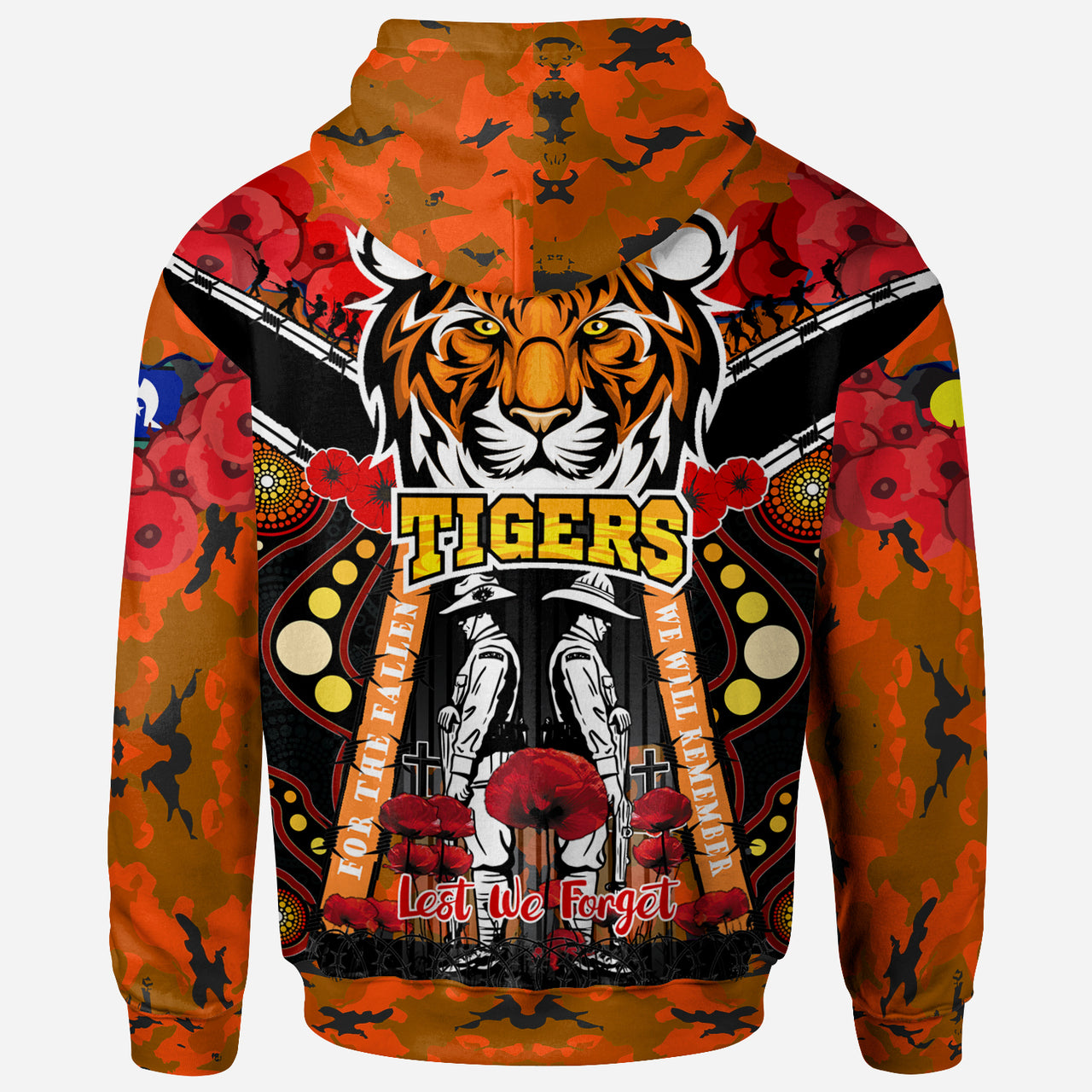 tigers-rugby-anzac-day-watercolour-hoodie-custom-remembrance-west-tigers-with-poppy-flower