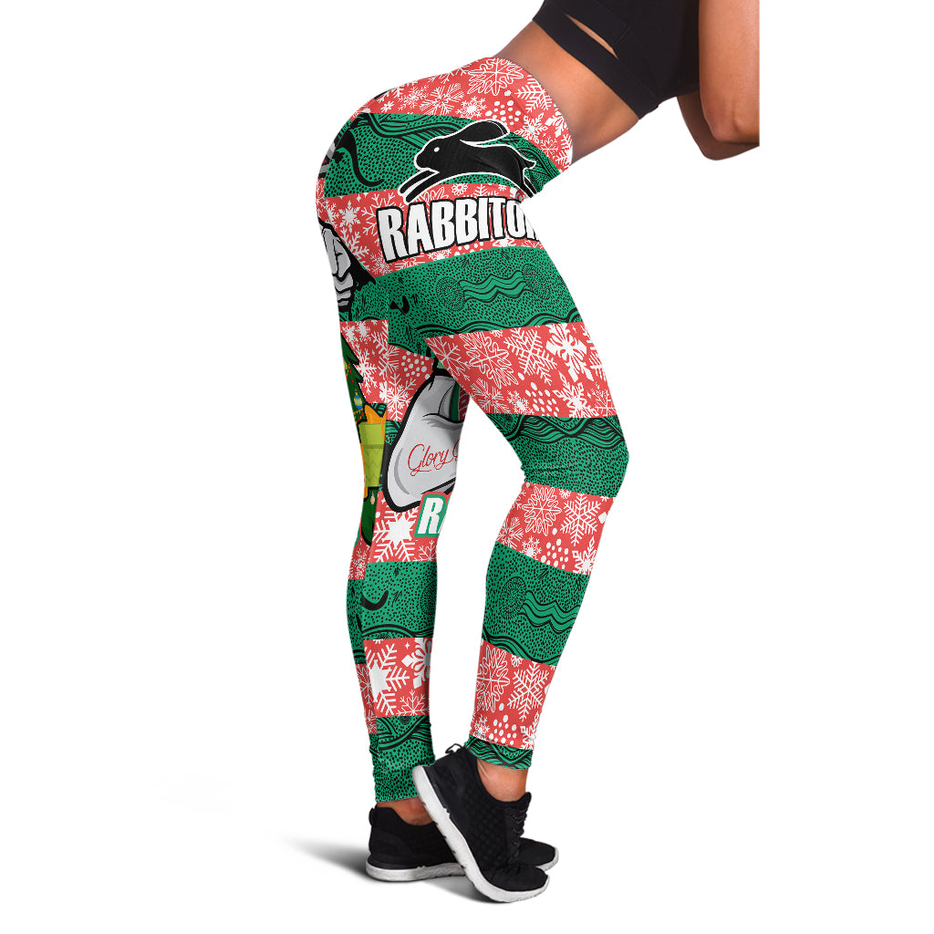 rabbitohs-christmas-rugby-leggings-merry-christmas-super-rabbitohs-with-rugby-ball-and-aboriginal-patterns-leggings
