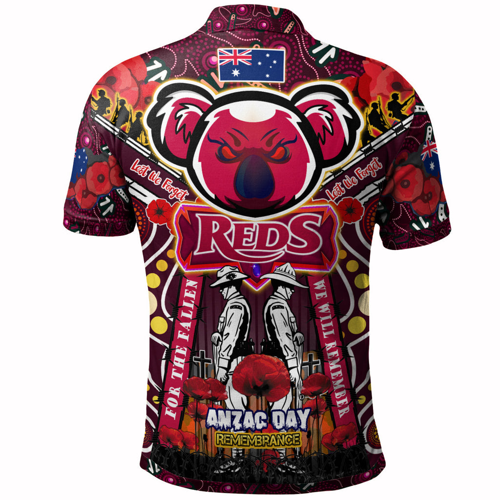 reds-rugby-anzac-aboriginal-custom-watercolour-polo-shirt-remembrance-queensland-reds-with-koala-and-poppy-flower