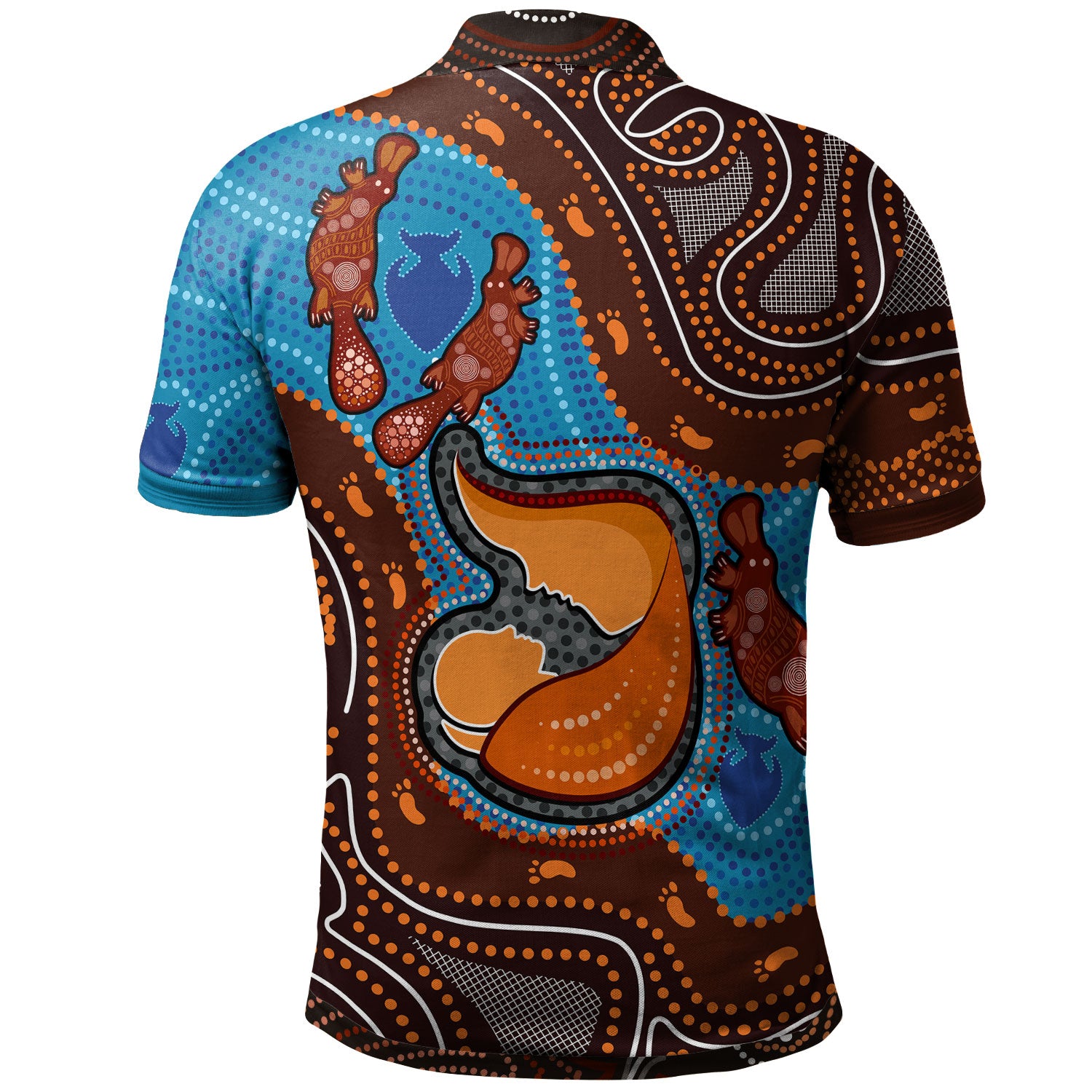 australia-custom-polo-shirt-aboriginal-inspired-mother-and-son-platypus-art-land-and-river-concept-polo-shirt