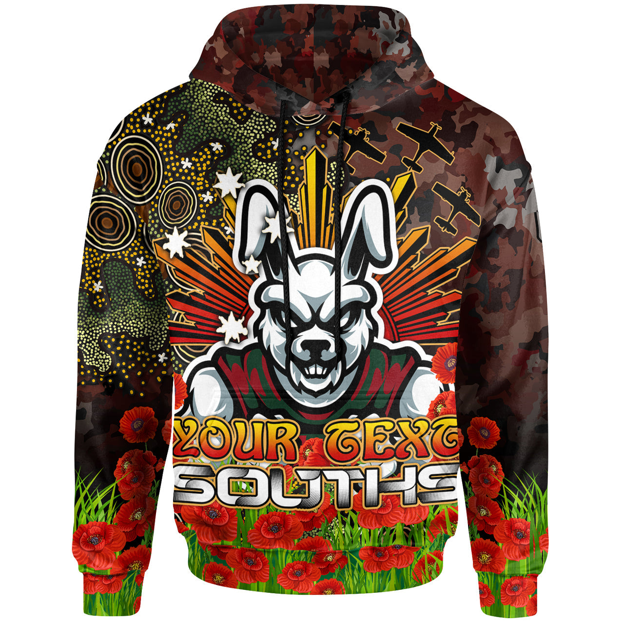 rabbitohs-rugby-hoodie-anzac-souths-with-remembrance-poppy-and-indigenous-patterns-hoodie