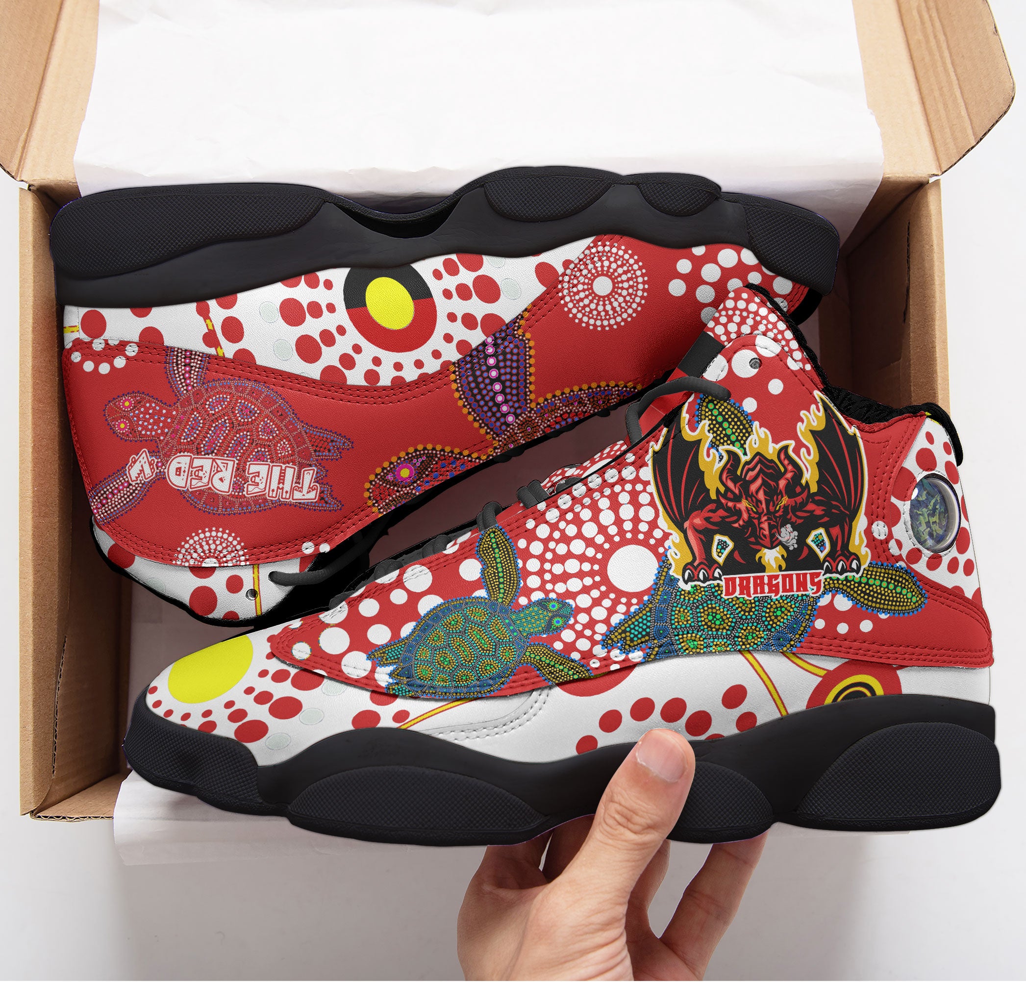 st-george-rugby-high-top-basketball-shoes-j13-custom-the-red-v-with-aboriginal-and-torres-strait-islander-culture-sneakers-j13