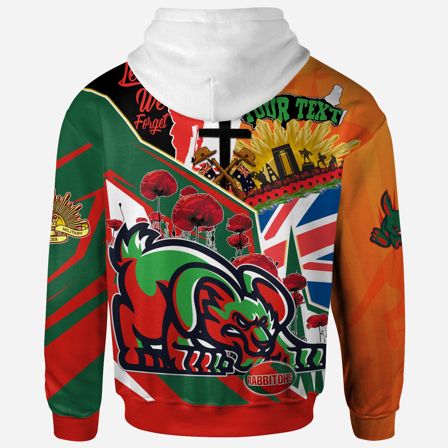 rabbitohs-rugby-hoodie-custom-remembrance-rabbitohs-anzac-quote-with-poppy-and-rosemary-hoodie