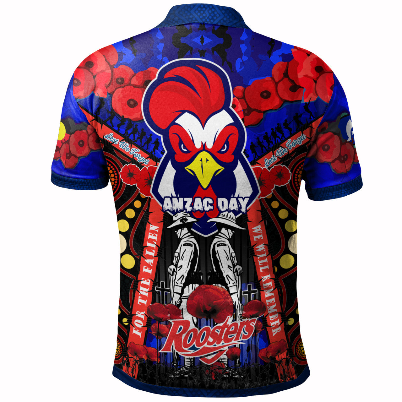 roosters-rugby-anzac-day-watercolour-polo-shirt-custom-remembrance-roosters-with-poppy-flower