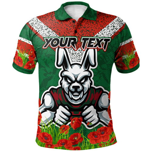 rabbitohs-rugby-polo-shirt-custom-souths-with-anzac-poppy-polo-shirt