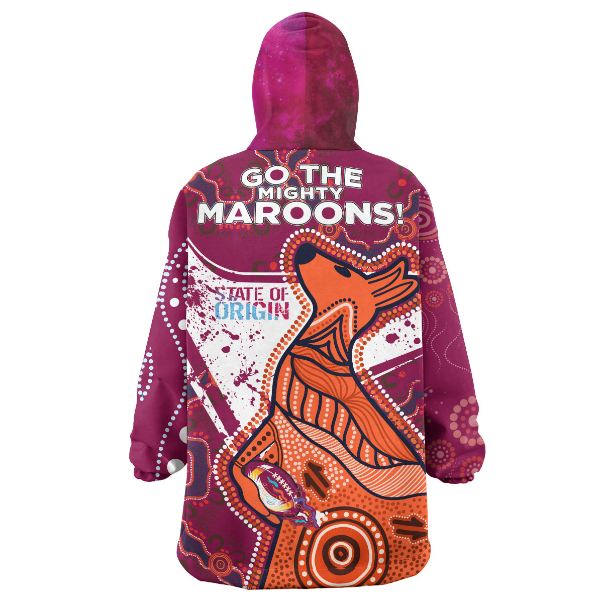 queensland-rugby-league-team-snug-hoodie-queensland-maroons-kangaroo-state-of-origin-dot-art-painting-splash-oodie-blanket