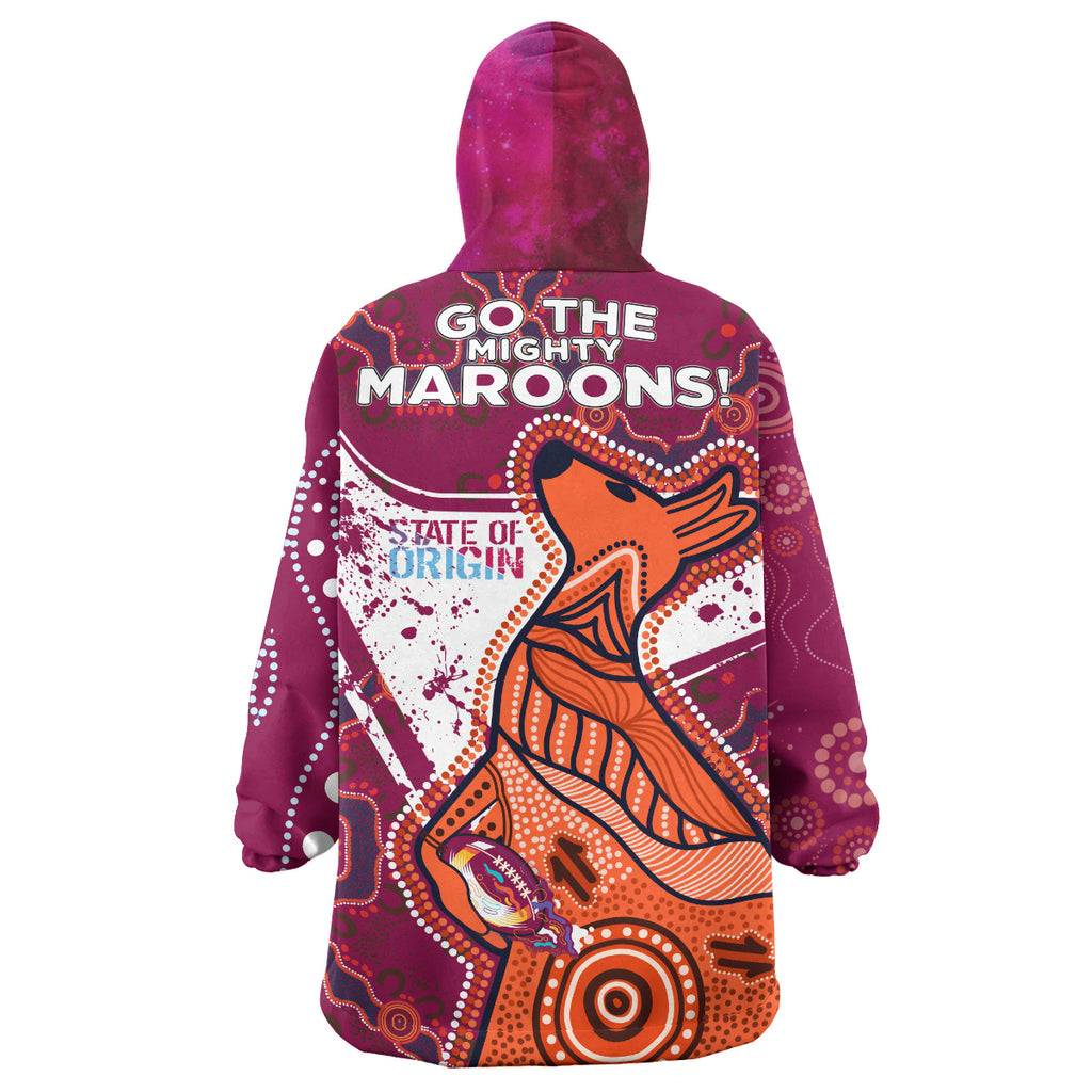 queensland-rugby-league-team-snug-hoodie-queensland-maroons-kangaroo-state-of-origin-dot-art-painting-splash-oodie-blanket