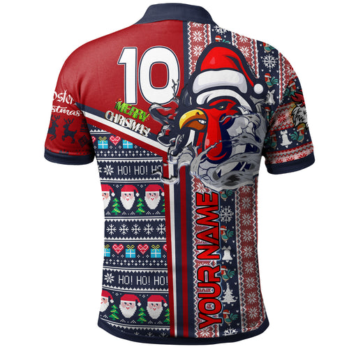 roosters-rugby-christmas-polo-shirt-custom-scratch-roosters-snowflakes-ho-ho-ho-personalized-name-and-number-polo-shirt