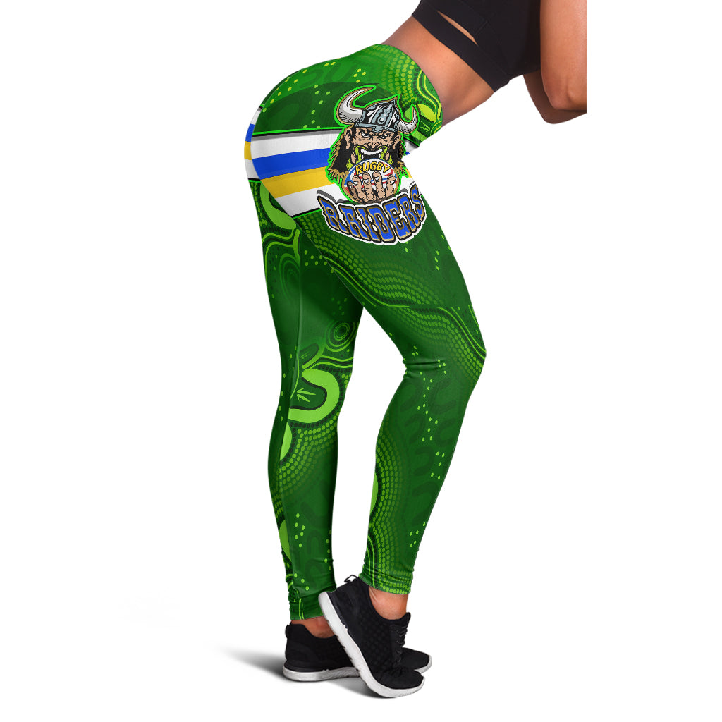 raiders-rugby-leggings-raiders-holding-ball-in-hand-with-dot-art-aboriginal-background-leggings