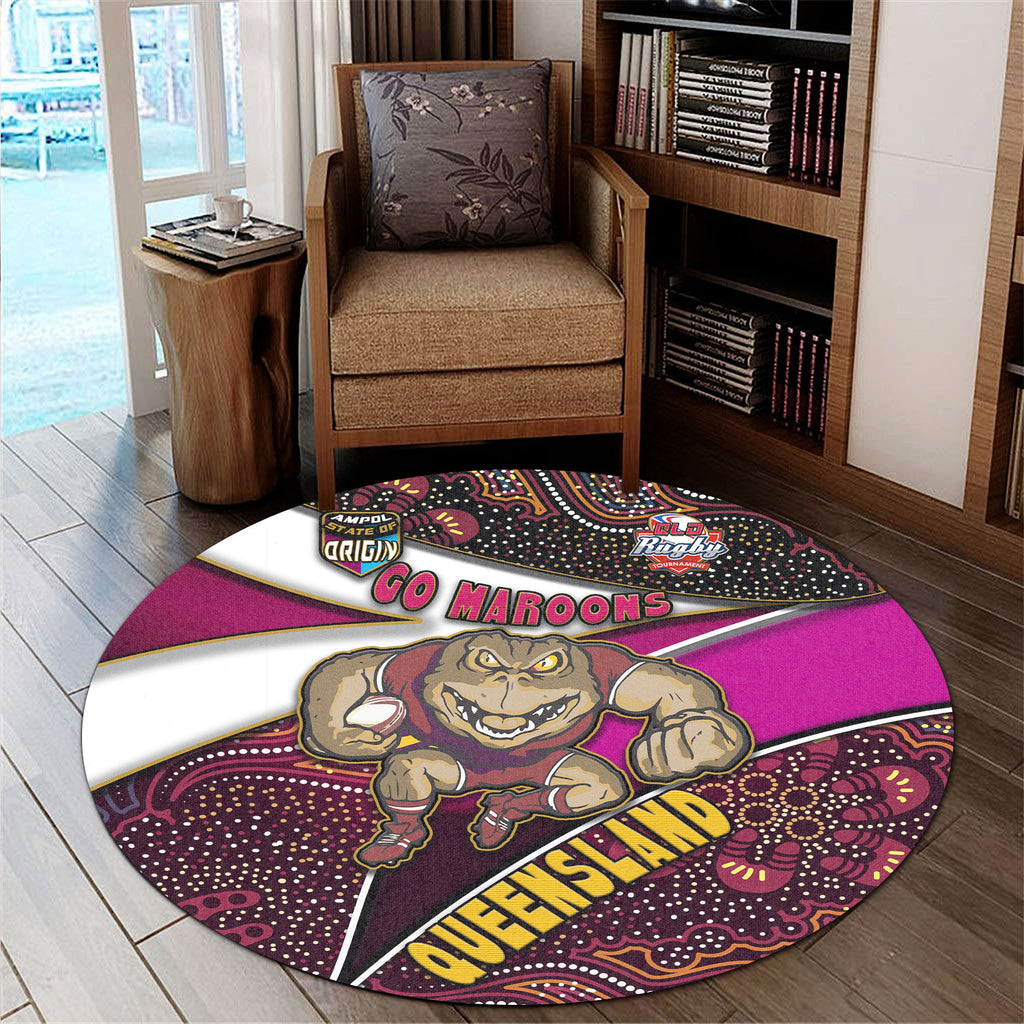 queensland-rugby-league-team-round-rug-queensland-maroons-with-aboriginal-patterns-state-of-origin-round-rug