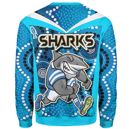sharks-rugby-sweatshirt-custom-sharks-with-rugby-ball-and-aboriginal-dot-design-blue-background-sweatshirt