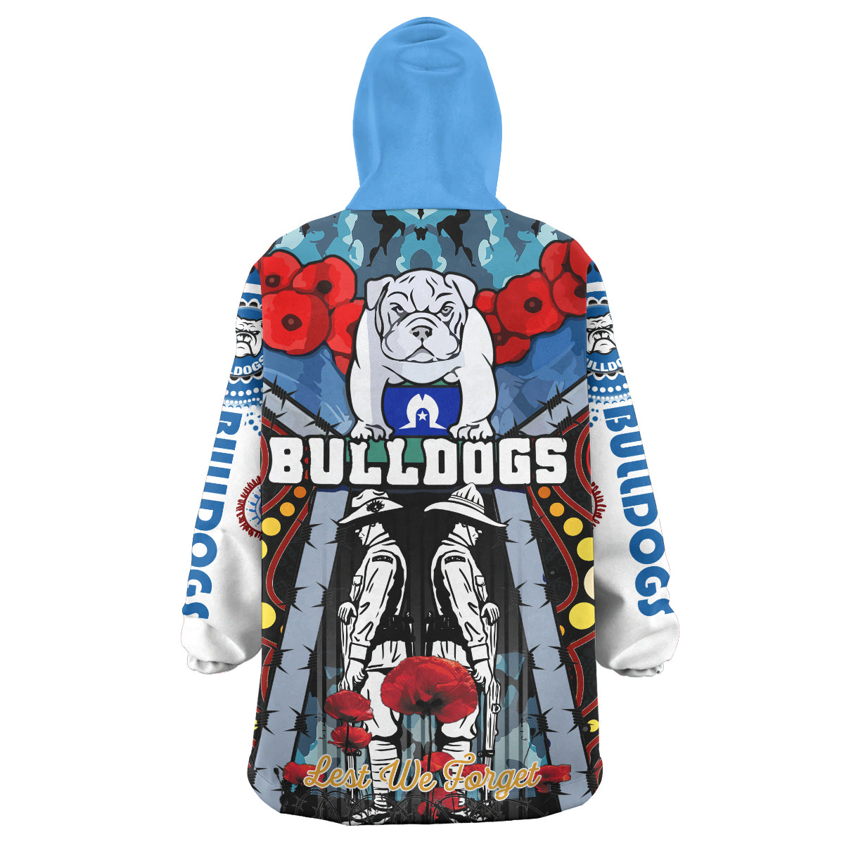 bulldogs-aboriginal-rugby-anzac-day-snug-hoodie-remembrance-indigenous-culture-bulldogs-with-poppy-flower-watercolour-style-oodie-blanket
