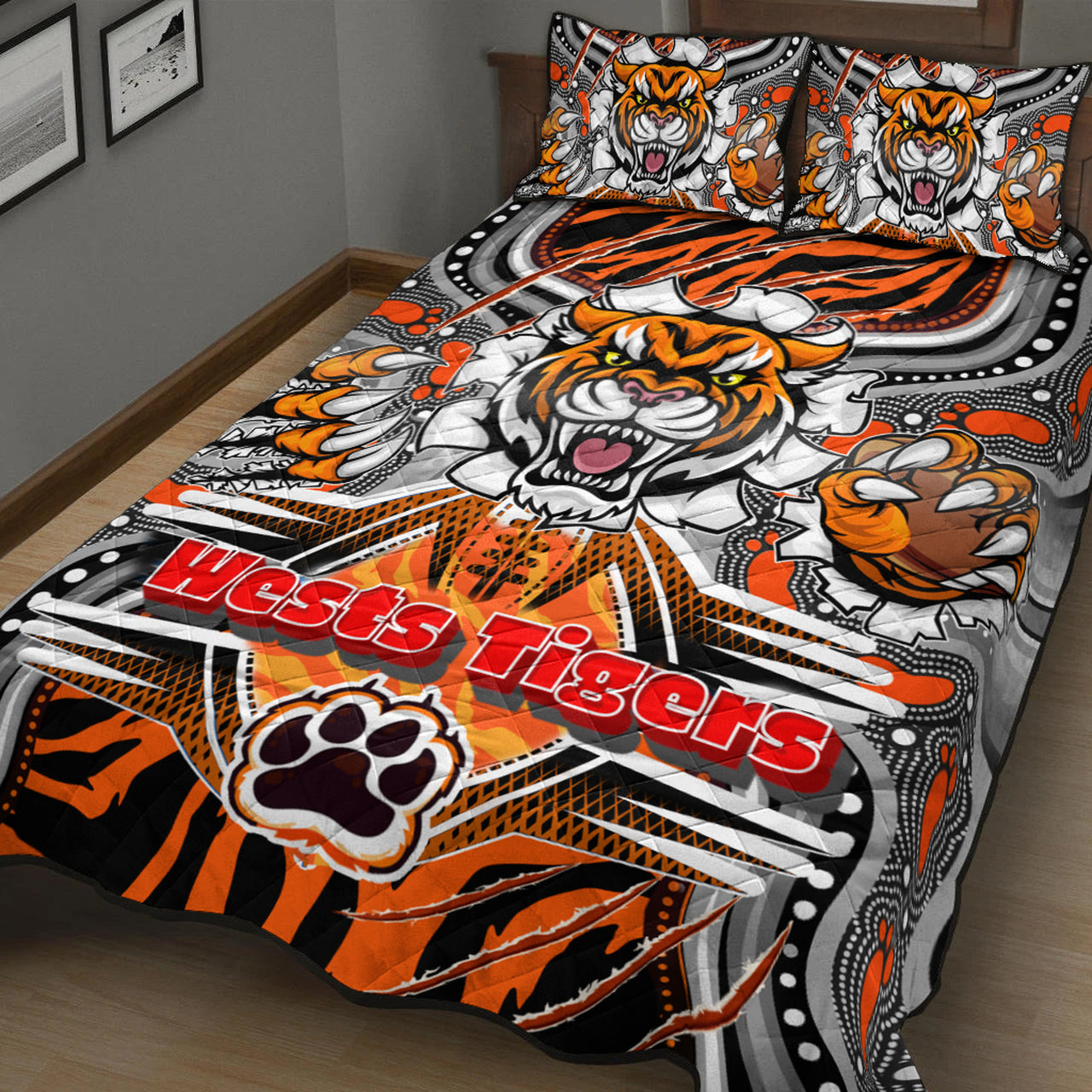 tigers-rugby-aboriginal-quilt-bed-set-custom-indigenous-super-wests-tigers-scratch-style