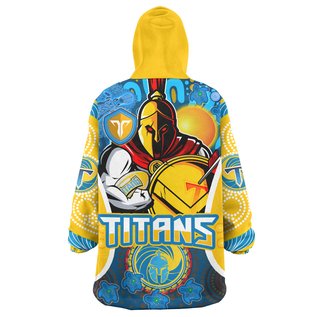 titans-rugby-snug-hoodie-custom-gold-coast-titans-mascot-with-aboriginal-art-personalised-player-and-number-oodie-blanket