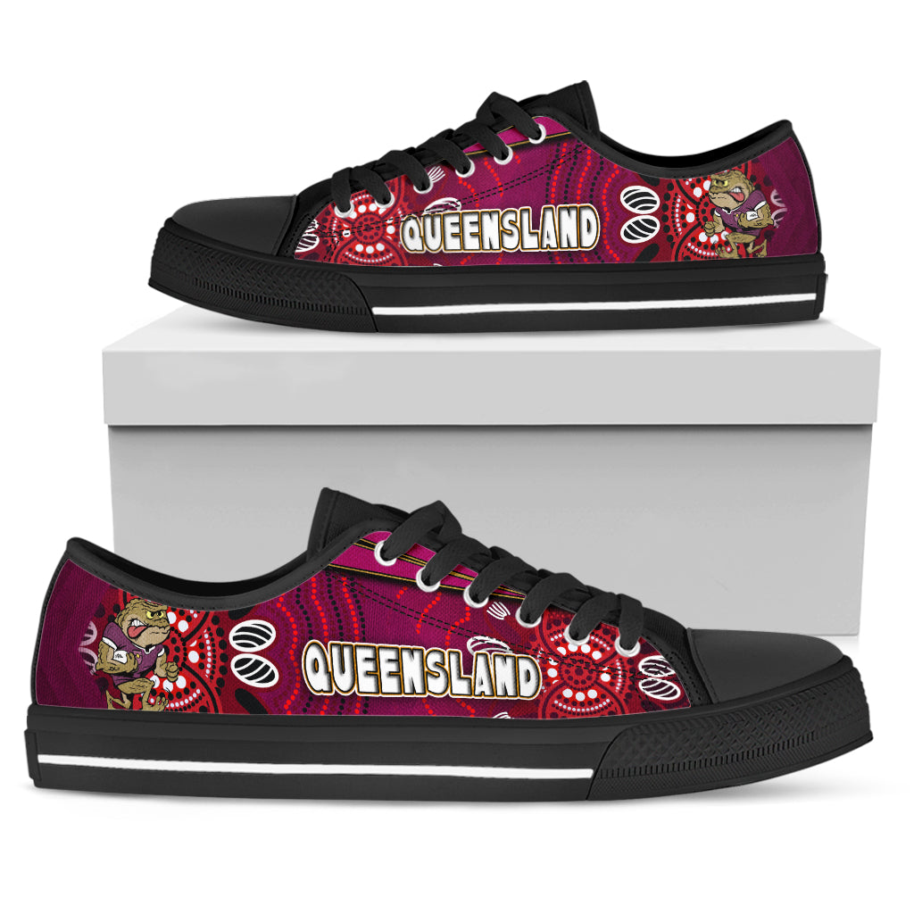 queensland-rugby-league-team-low-top-shoes-queensland-maroons-mascot-aboriginal-art-state-of-origin