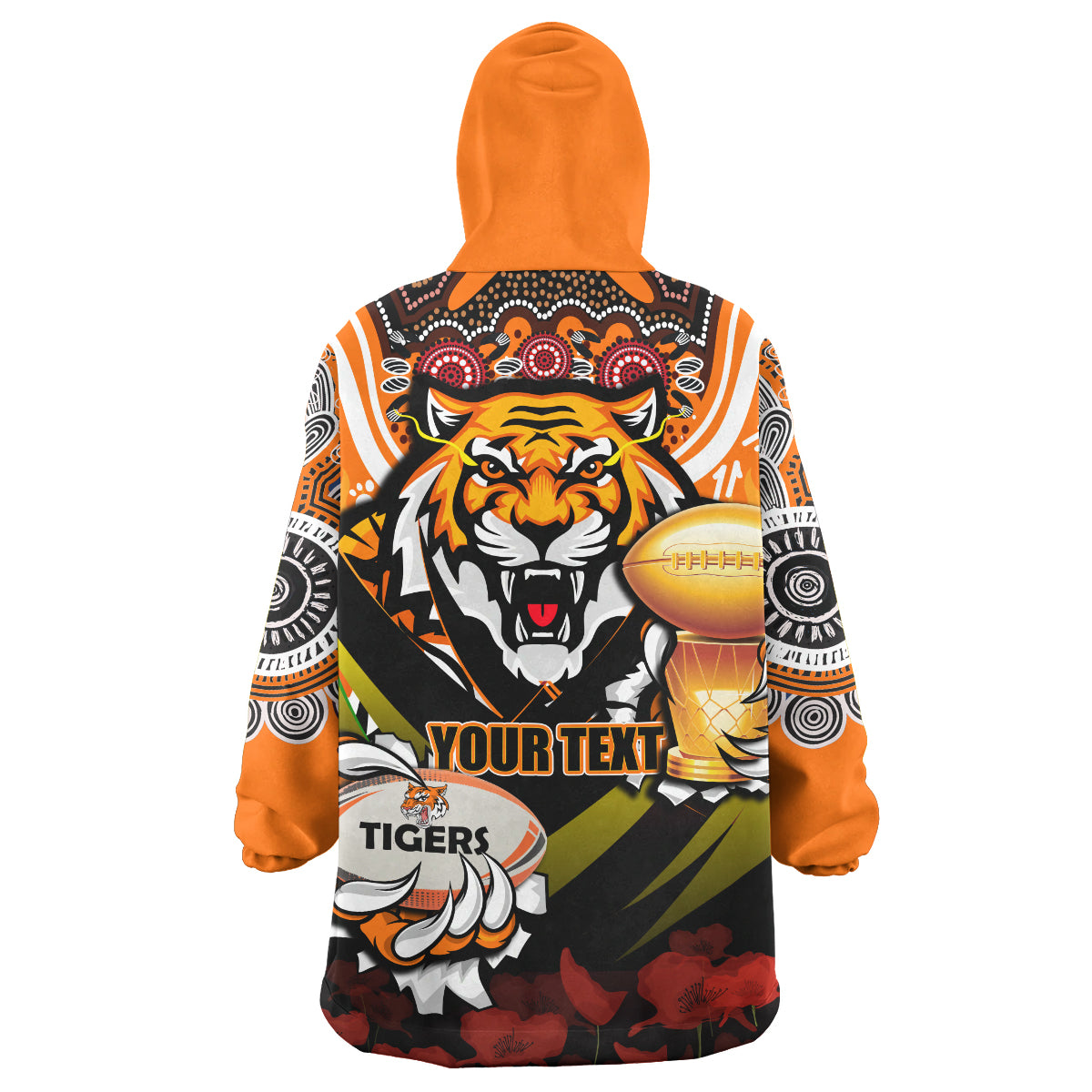 tigers-premierships-rugby-snug-hoodie-custom-go-tigers-champion-claw-scratch-aboriginal-culture-oodie-blanket