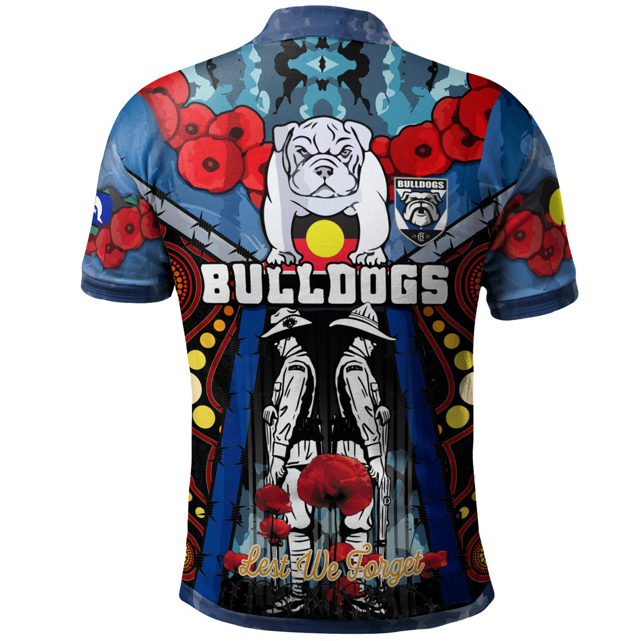 bulldogs-aboriginal-rugby-anzac-day-custom-polo-shirt-remembrance-indigenous-bulldogs-with-poppy-flower-watercolour-style