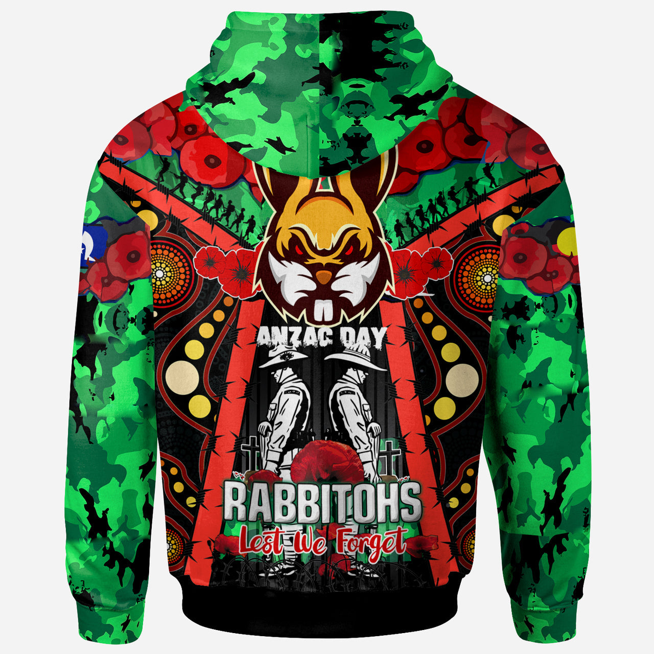 rabbitohs-rugby-aboriginal-anzac-day-custom-watercolour-hoodie-remembrance-indigenous-rabbitohs-with-poppy-flower