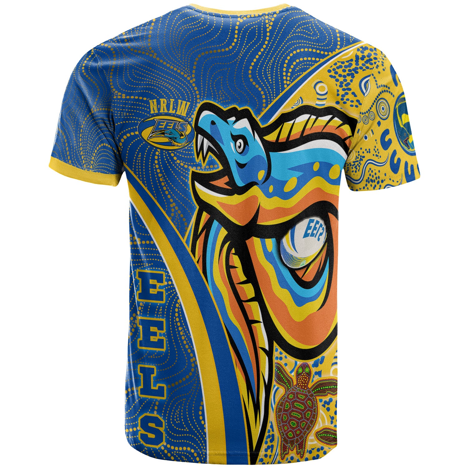 nrlw-eels-rugby-t-shirt-custom-indigenous-parramatta-eels-with-turtles-and-rugby-ball-aboriginal-style-woman-t-shirt